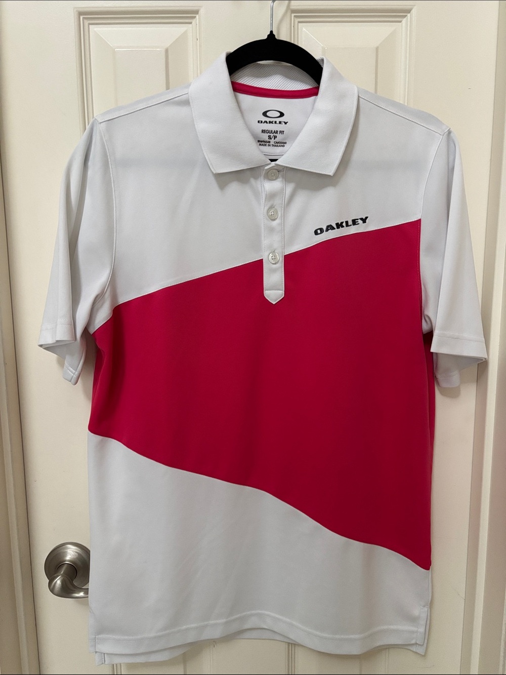 Oakley White and Pink Diagonal Block Performance Polo